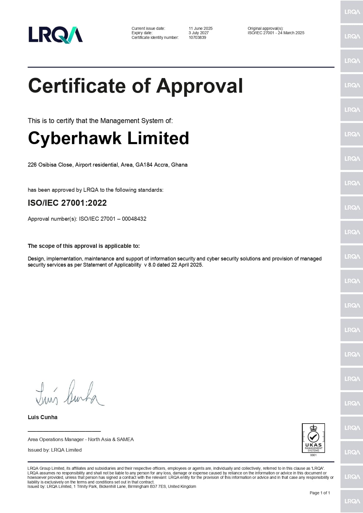 27001- Cyberhawk Limited